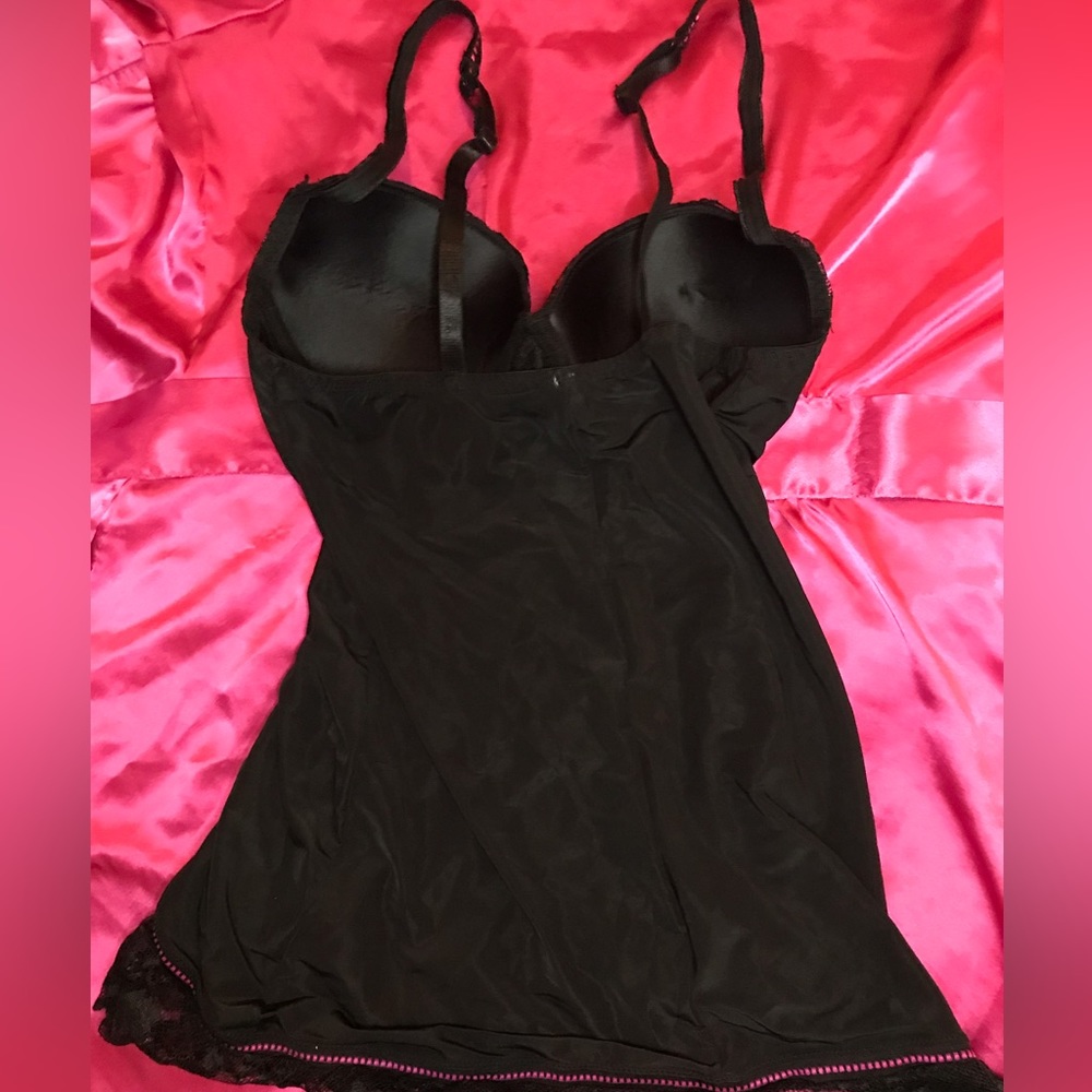 💗3/$15 Black pink lace lingerie push up chemise camisole bow detail sexy - Picture 2 of 11